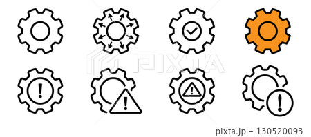 Gear Icons Depicting Different System States. Gear Icons Depicting Different System States. 130520093