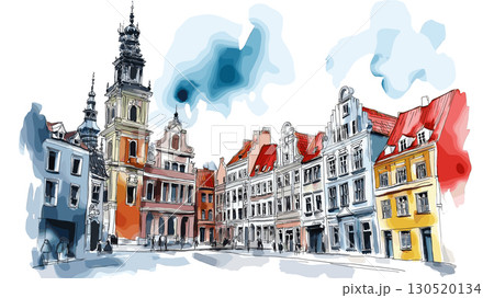 Riga Old Town. Riga Old Town watercolor vector illustration 130520134