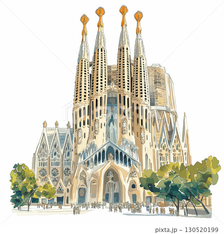 Sagrada Familia. Sagrada Familia watercolor vector illustration Sagrada Familia. Sagrada Familia watercolor vector illustration 130520199