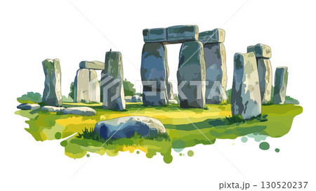 Stonehenge. Stonehenge watercolor vector illustration 130520237