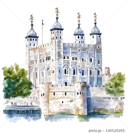 Tower of London. Tower of London watercolor vector illustration Tower of London. Tower of London watercolor vector illustration 130520265