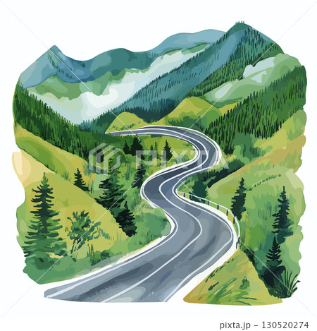 Transfagarasan Highway. Transfagarasan Highway watercolor vector illustration Transfagarasan Highway. Transfagarasan Highway watercolor vector illustration 130520274