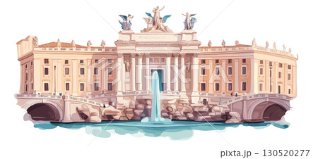 Trevi Fountain. Trevi Fountain watercolor vector illustration 130520277