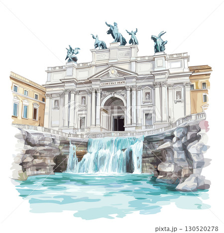 Trevi Fountain. Trevi Fountain watercolor vector illustration 130520278