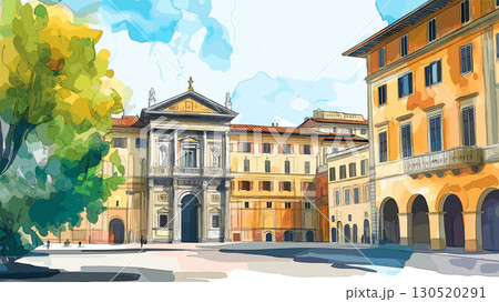 Uffizi Gallery. Uffizi Gallery watercolor vector illustration Uffizi Gallery. Uffizi Gallery watercolor vector illustration 130520291