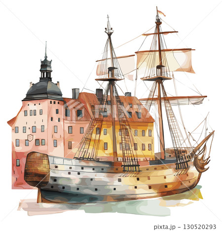 Vasa Museum. Vasa Museum watercolor vector illustration 130520293