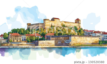 Petrovaradin Fortress. Petrovaradin Fortress watercolor vector illustration Petrovaradin Fortress. Petrovaradin Fortress watercolor vector illustration 130520380