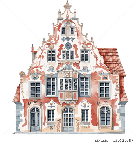 House of the Blackheads. House of the Blackheads watercolor vector illustration House of the Blackheads. House of the Blackheads watercolor vector illustration 130520397
