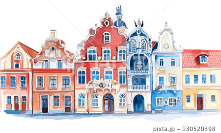 House of the Blackheads. House of the Blackheads watercolor vector illustration 130520398