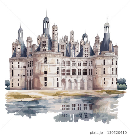 Chateau de Chambord . Chateau de Chambord  watercolor vector illustration 130520410
