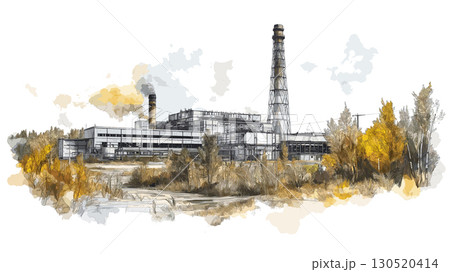 Chernobyl Exclusion Zone. Chernobyl Exclusion Zone watercolor vector illustration 130520414