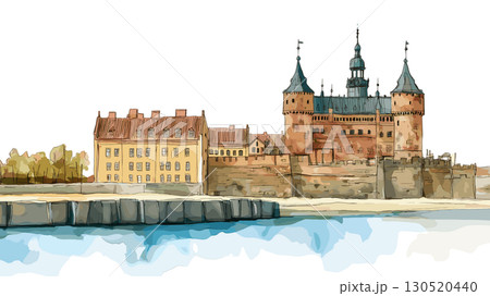 Kronborg Castle. Kronborg Castle watercolor vector illustration Kronborg Castle. Kronborg Castle watercolor vector illustration 130520440
