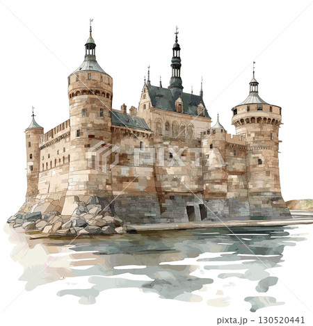 Kronborg Castle. Kronborg Castle watercolor vector illustration 130520441