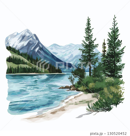 Lake Baikal. Lake Baikal watercolor vector illustration 130520452