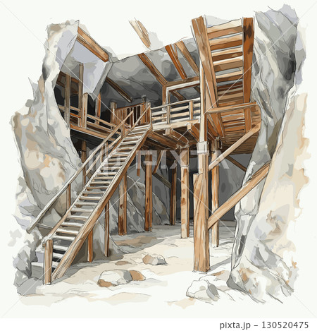 Wieliczka Salt Mine. Wieliczka Salt Mine watercolor vector illustration Wieliczka Salt Mine. Wieliczka Salt Mine watercolor vector illustration 130520475