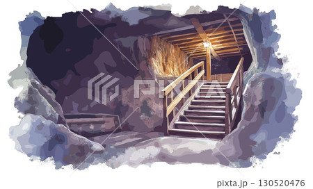 Wieliczka Salt Mine. Wieliczka Salt Mine watercolor vector illustration Wieliczka Salt Mine. Wieliczka Salt Mine watercolor vector illustration 130520476