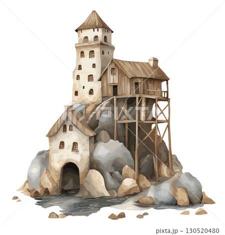 Wieliczka Salt Mine. Wieliczka Salt Mine watercolor vector illustration 130520480
