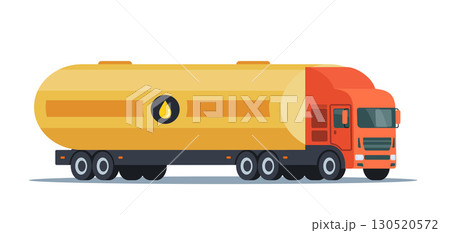 Tanker truck, isolated on white. Transporting liquids such as fuel, water, or chemicals with a large cylindrical tank and a sturdy chassis for secure delivery. Vector. Tanker truck, isolated on white. Transporting liquids such as fuel, water, or chemicals with a large cylindrical tank and a sturdy chassis for secure delivery. Vector. 130520572