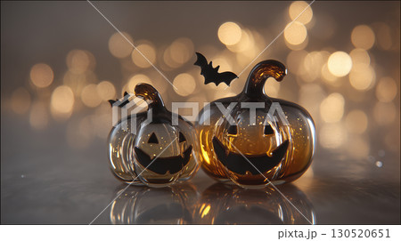 光を映すガラス南瓜と蝙蝠の演出 光を映すガラス南瓜と蝙蝠の演出 130520651