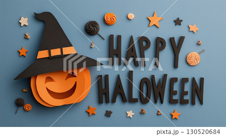 紙質感の横長ハロウィン装飾バナー 130520684