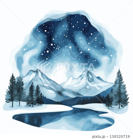 Northern Lights in Lapland. Northern Lights in Lapland watercolor vector illustration 130520719