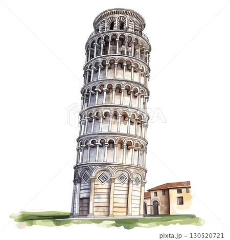 Leaning Tower of Pisa. Leaning Tower of Pisa watercolor vector illustration 130520721