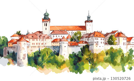Ljubljana Castle. Ljubljana Castle watercolor vector illustration 130520726