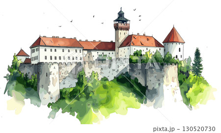 Ljubljana Castle. Ljubljana Castle watercolor vector illustration Ljubljana Castle. Ljubljana Castle watercolor vector illustration 130520730