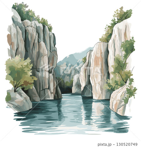 Matka Canyon. Matka Canyon watercolor vector illustration Matka Canyon. Matka Canyon watercolor vector illustration 130520749