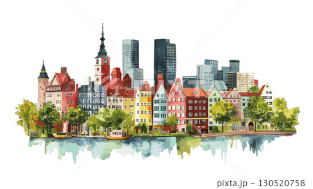Miniatur Wunderland. Miniatur Wunderland watercolor vector illustration Miniatur Wunderland. Miniatur Wunderland watercolor vector illustration 130520758