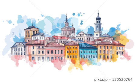 Minsk Old Town. Minsk Old Town watercolor vector illustration 130520764