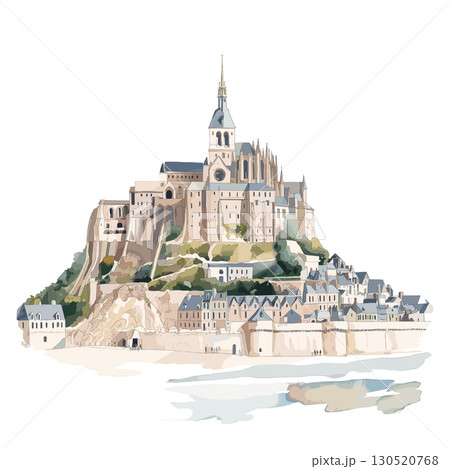 Mont Saint-Michel. Mont Saint-Michel watercolor vector illustration 130520768