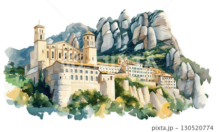Montserrat Monastery. Montserrat Monastery watercolor vector illustration Montserrat Monastery. Montserrat Monastery watercolor vector illustration 130520774