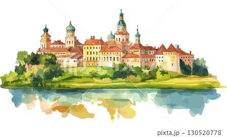 Nesvizh Castle. Nesvizh Castle watercolor vector illustration 130520778