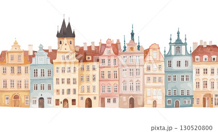 Old Town Square in Prague. Old Town Square in Prague watercolor vector illustration 130520800