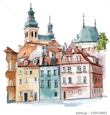 Old Town Warsaw. Old Town Warsaw watercolor vector illustration Old Town Warsaw. Old Town Warsaw watercolor vector illustration 130520801