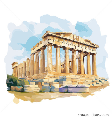 Acropolis of Athens. Acropolis of Athens watercolor vector illustration 130520929