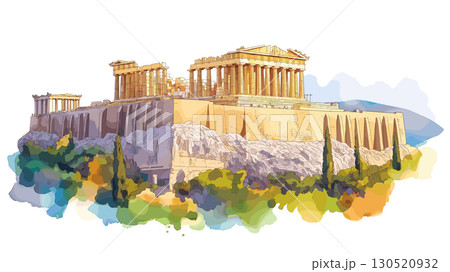 Acropolis of Athens. Acropolis of Athens watercolor vector illustration 130520932