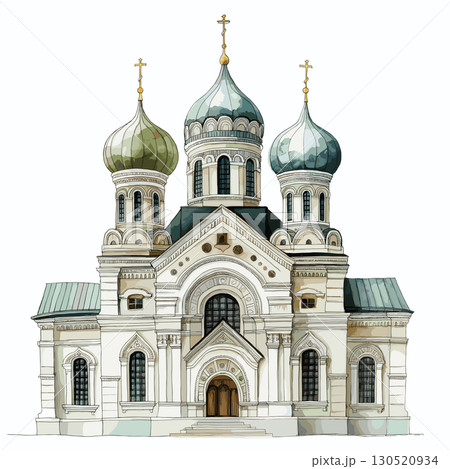 Alexander Nevsky Cathedral. Alexander Nevsky Cathedral watercolor vector illustration 130520934
