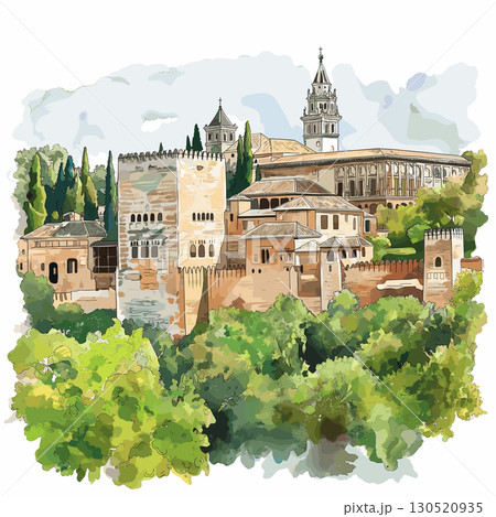 Alhambra. Alhambra watercolor vector illustration 130520935