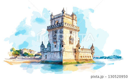 Belem Tower. Belem Tower watercolor vector illustration 130520950