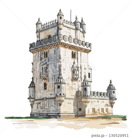 Belem Tower. Belem Tower watercolor vector illustration 130520951
