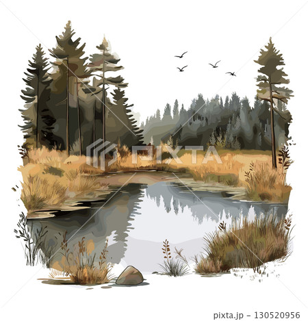 Belovezhskaya Pushcha National Park. Belovezhskaya Pushcha National Park watercolor vector illustration 130520956