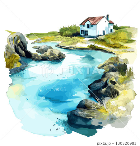 Blue Lagoon. Blue Lagoon watercolor vector illustration Blue Lagoon. Blue Lagoon watercolor vector illustration 130520983