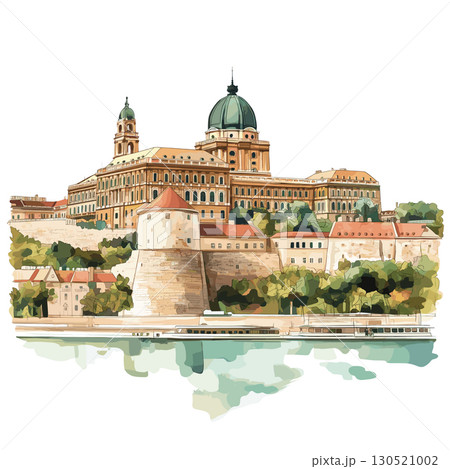 Buda Castle. Buda Castle watercolor vector illustration 130521002