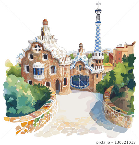 Park Guell. Park Guell watercolor vector illustration 130521015