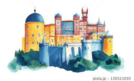 Pena Palace. Pena Palace watercolor vector illustration 130521030