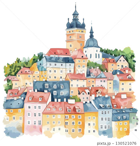Cesky Krumlov. Cesky Krumlov watercolor vector illustration 130521076
