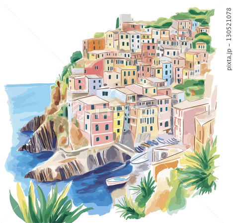 Cinque Terre. Cinque Terre watercolor vector illustration 130521078