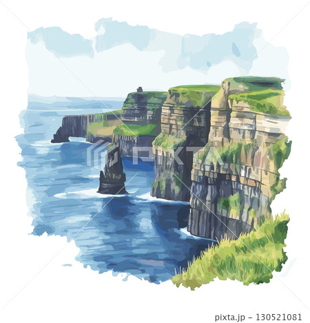 Cliffs of Moher. Cliffs of Moher watercolor vector illustration 130521081